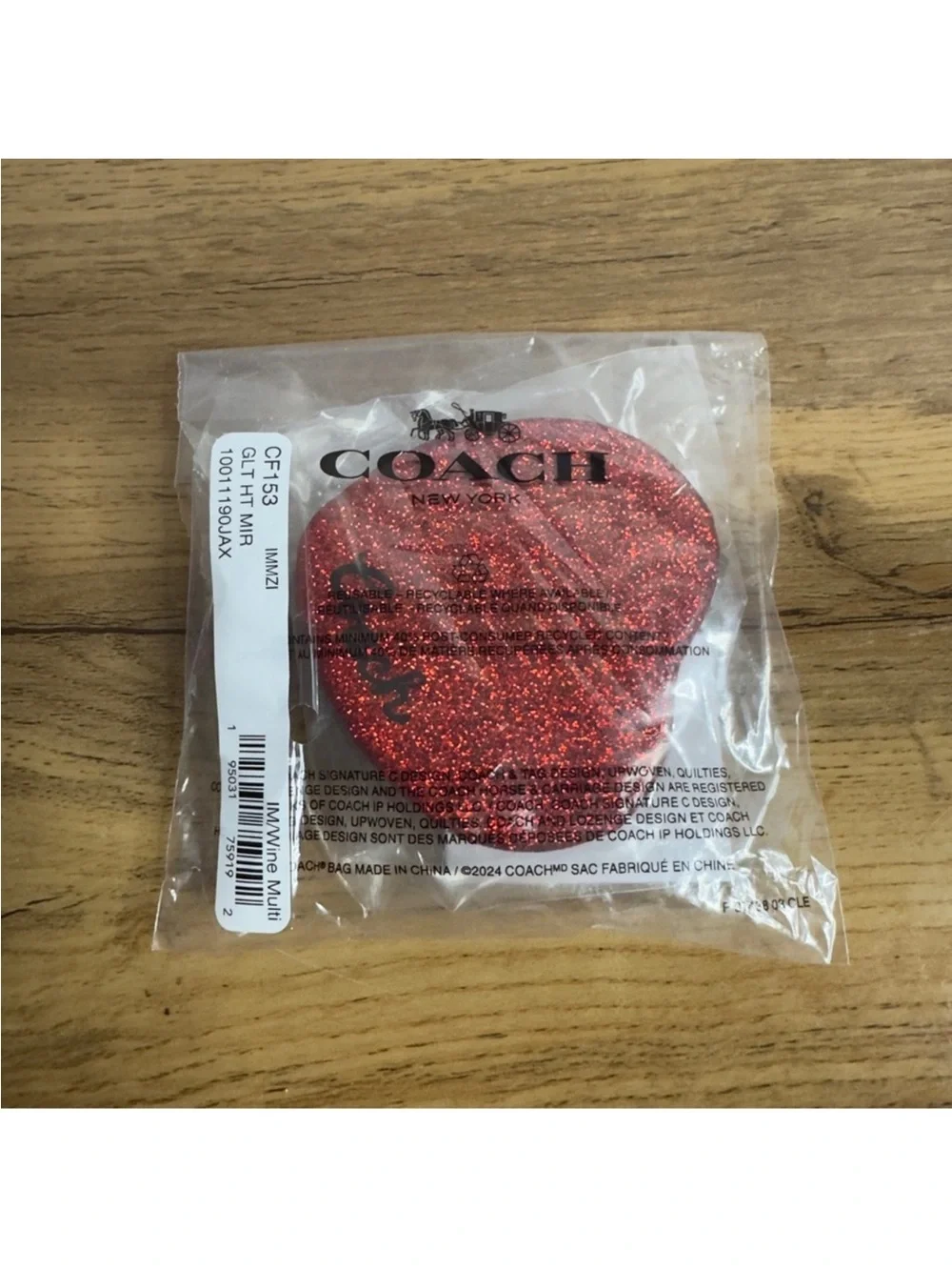 Coach Glitter Heart Compact Mirror - Burgundy